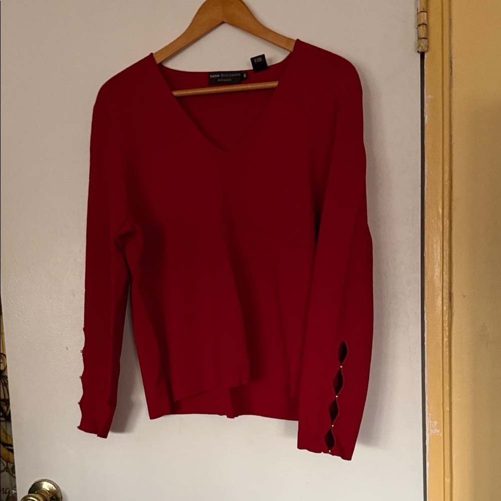 Dana Buchman Red V-Neck Blouse